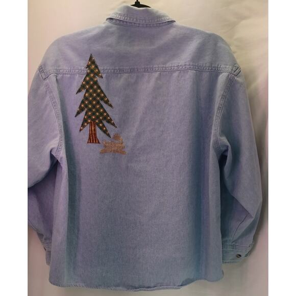 VTG 90s Copa Banana Denim Shirt Moose Bear Applique Medium Chambray Button Down - Picture 4 of 6